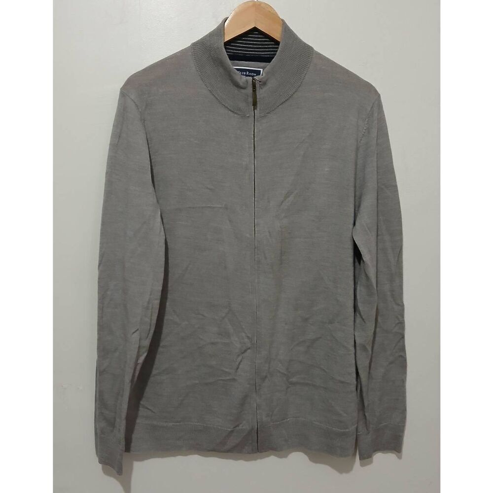 Club room mens large fine wool full zip sweater light gray longsleeve capsule